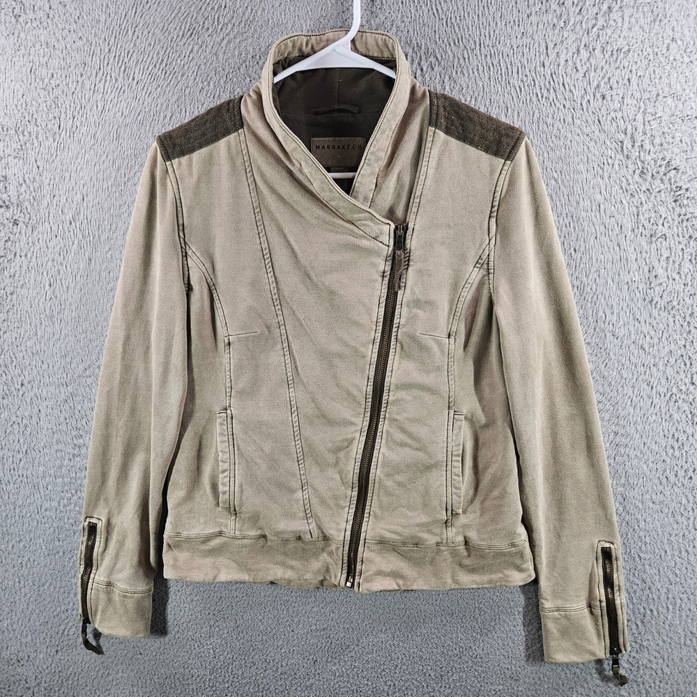 Marrakech Anthropologie Women Olive Tan Asymmetric Zip Moto Jacket Small